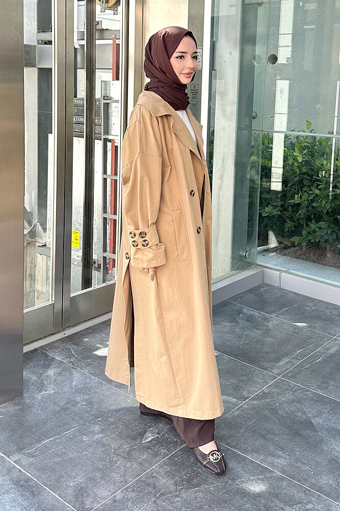 Dima Arka Düğme Detaylı Trençkot - Camel - 6