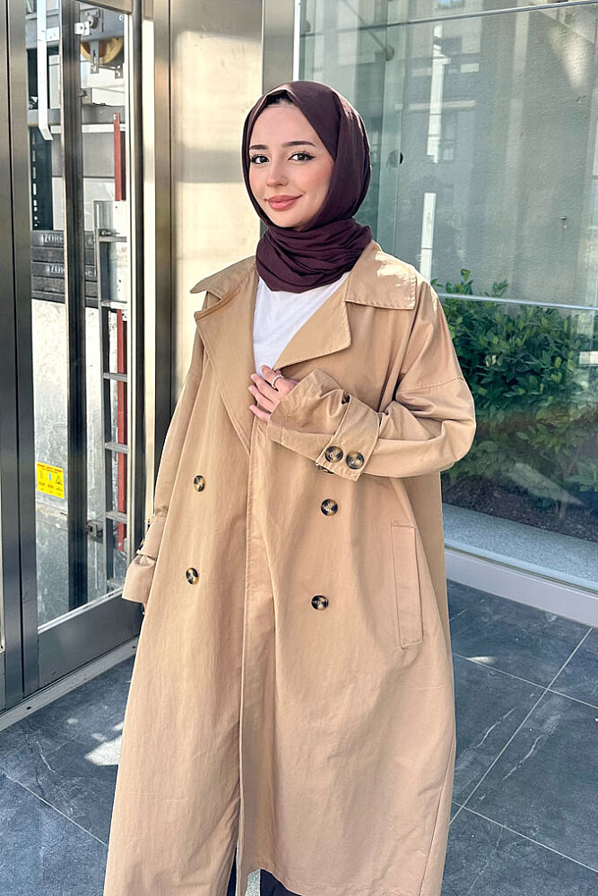 Dima Arka Düğme Detaylı Trençkot - Camel - 3