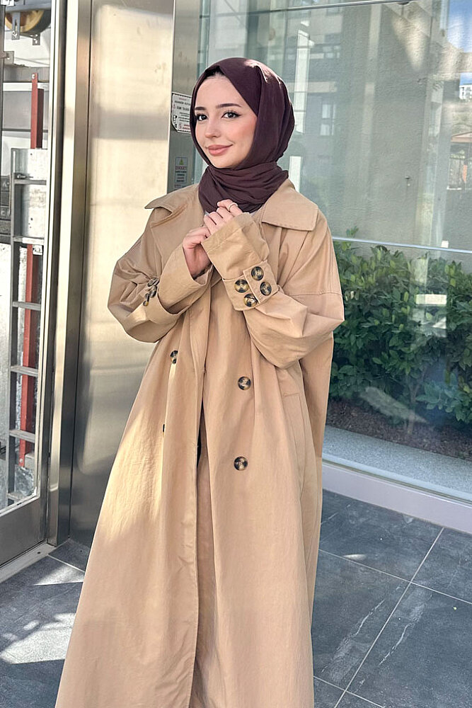 Dima Arka Düğme Detaylı Trençkot - Camel - ALLMİSS (0)