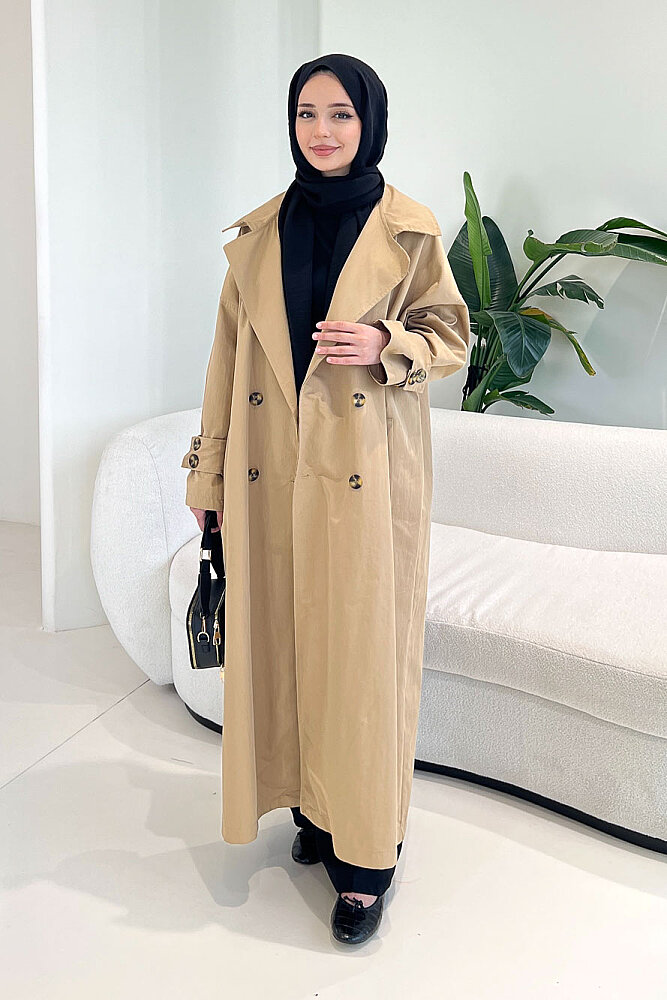 Dima Arka Düğme Detaylı Trençkot - Camel - 7