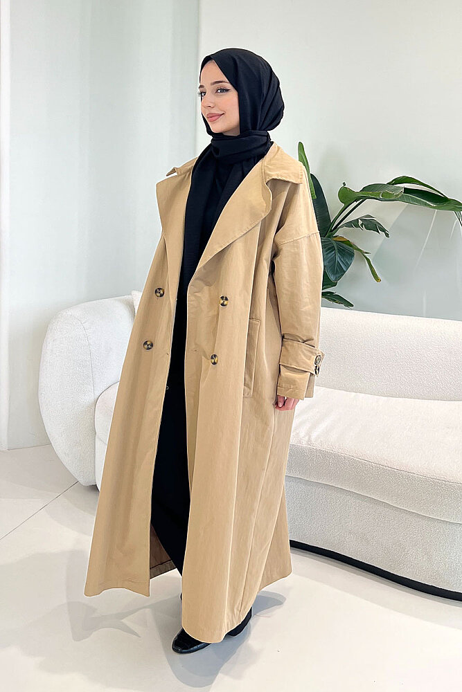 Dima Arka Düğme Detaylı Trençkot - Camel - ALLMİSS (2)