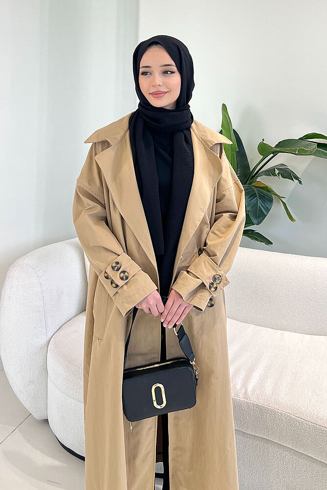 Dima Arka Düğme Detaylı Trençkot - Camel - 6