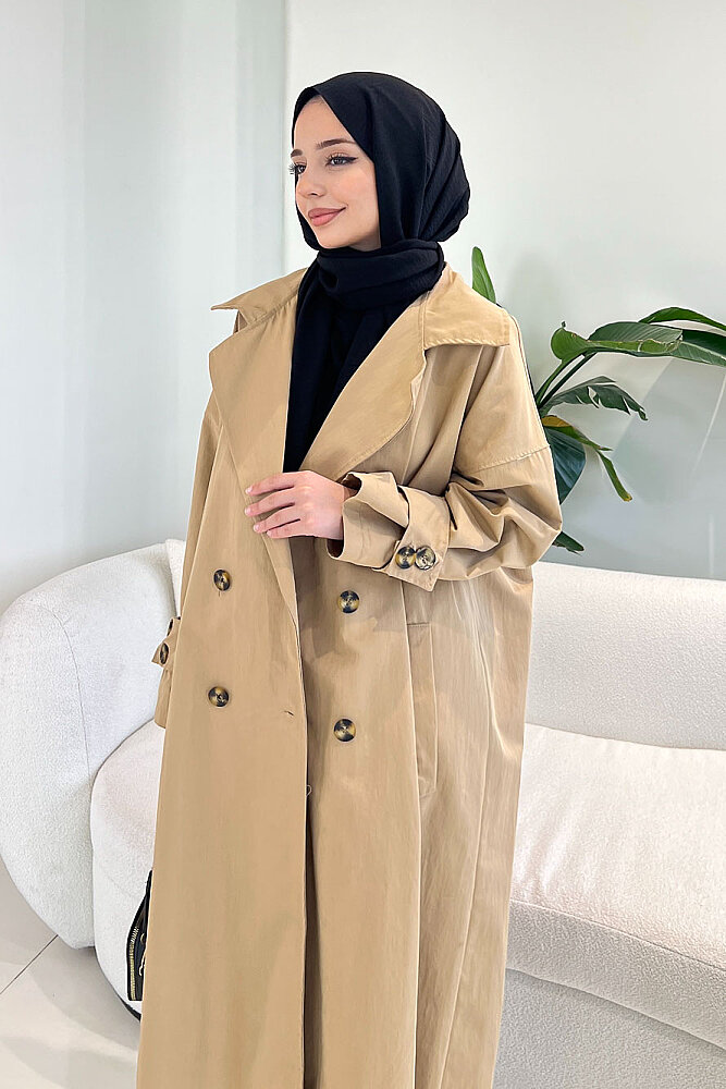 Dima Arka Düğme Detaylı Trençkot - Camel - 8