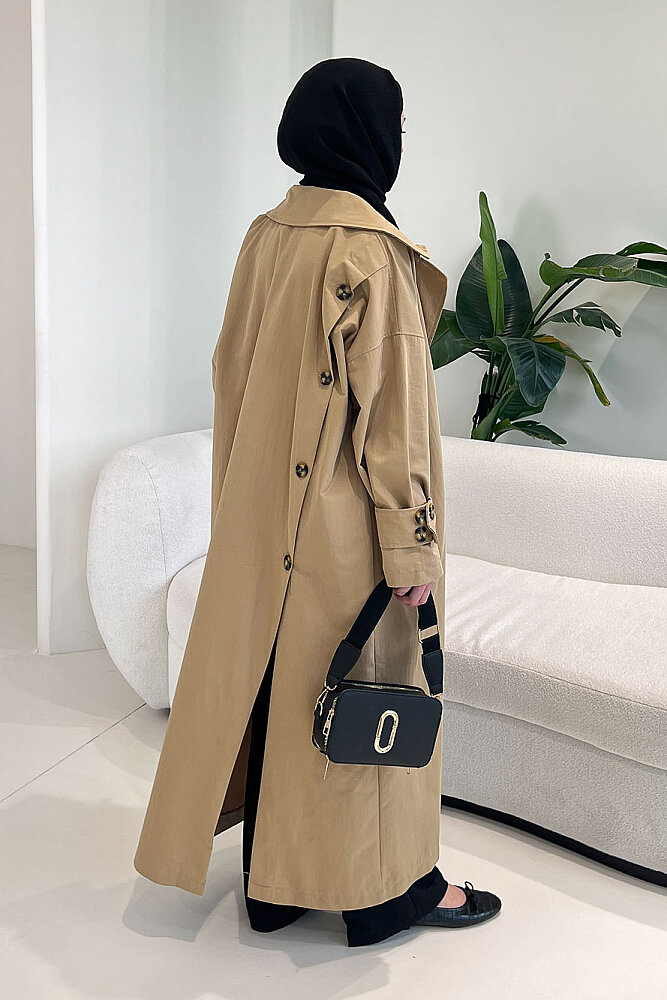 Dima Arka Düğme Detaylı Trençkot - Camel - 4