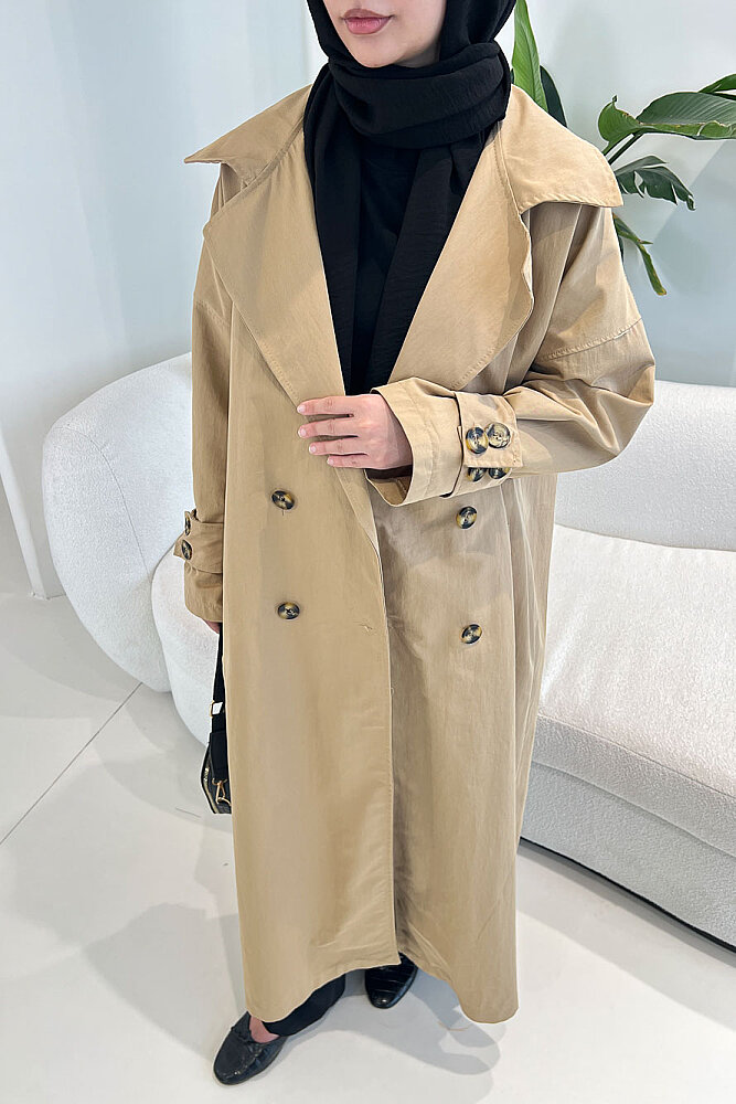 Dima Arka Düğme Detaylı Trençkot - Camel - 9