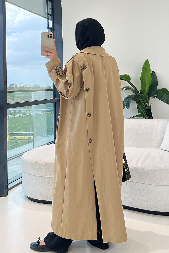 Dima Arka Düğme Detaylı Trençkot - Camel - 2