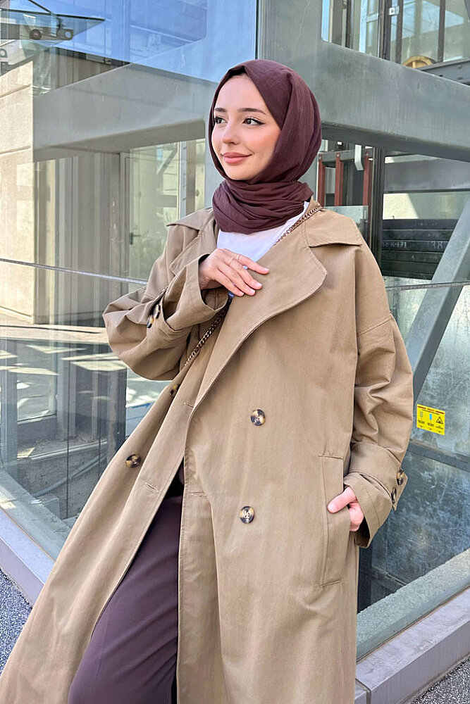 Dima Arka Düğme Detaylı Trençkot - Haki - ALLMİSS (2)