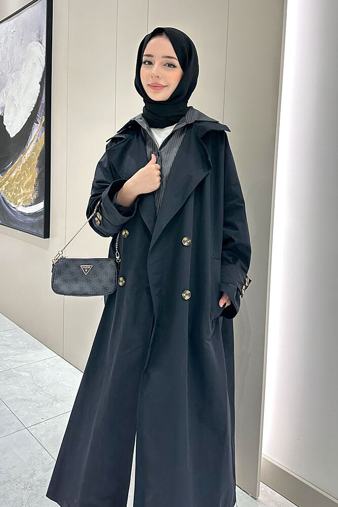 Dima Arka Düğme Detaylı Trençkot - Siyah - ALLMİSS (3)