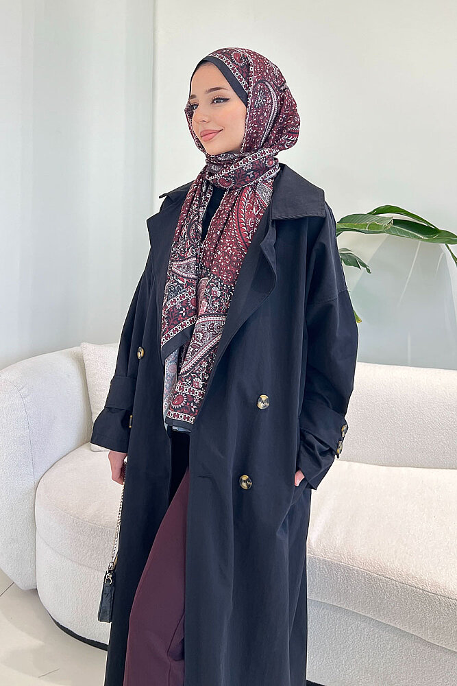 Dima Arka Düğme Detaylı Trençkot - Siyah - 4