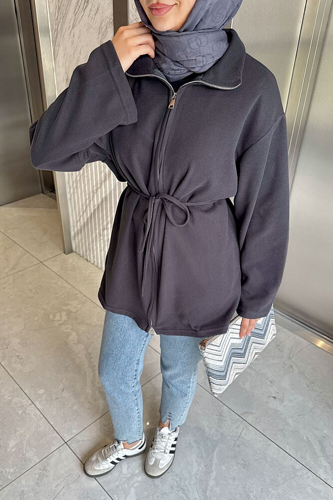 Dora Fermuarlı Sweatshirt - Antrasit - ENMA (1)