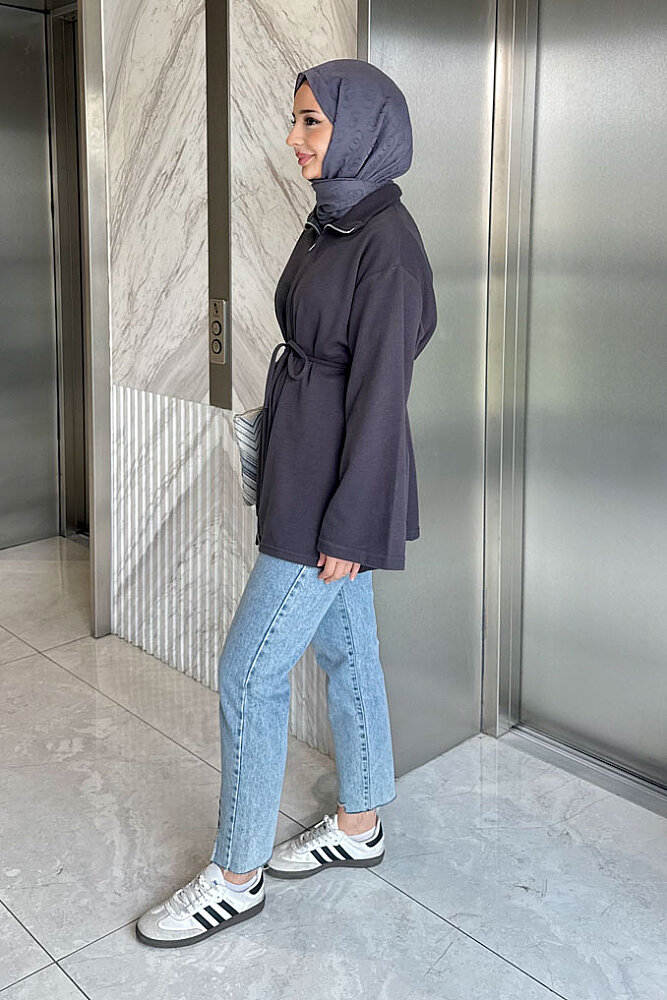 Dora Fermuarlı Sweatshirt - Antrasit - 7