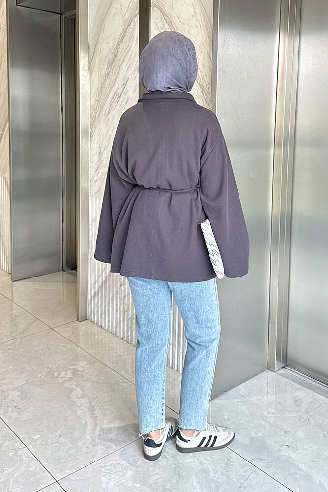 Dora Fermuarlı Sweatshirt - Antrasit - 8