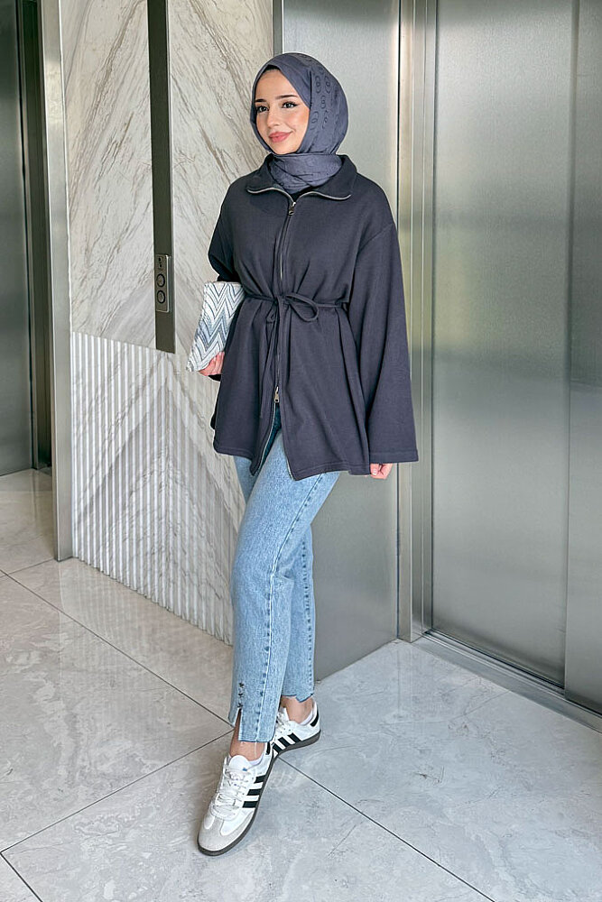Dora Fermuarlı Sweatshirt - Antrasit - ENMA (3)