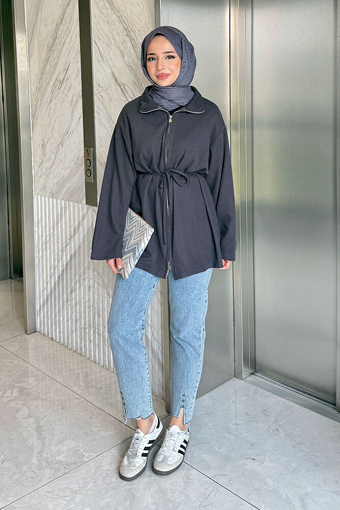 Dora Fermuarlı Sweatshirt - Antrasit - ENMA (5)