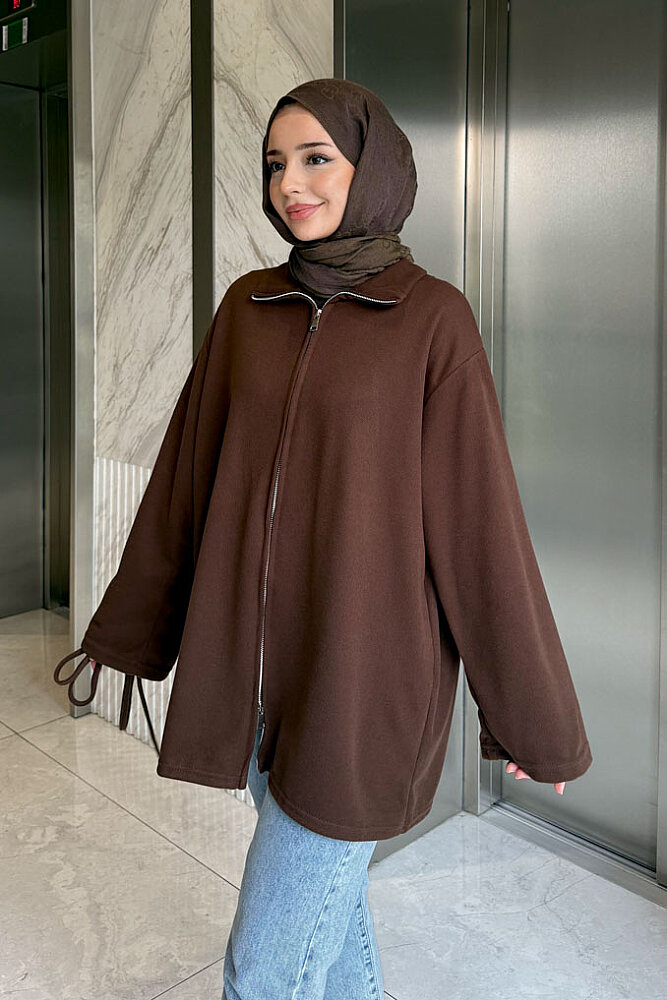 Dora Fermuarlı Sweatshirt - Kahverengi - 5