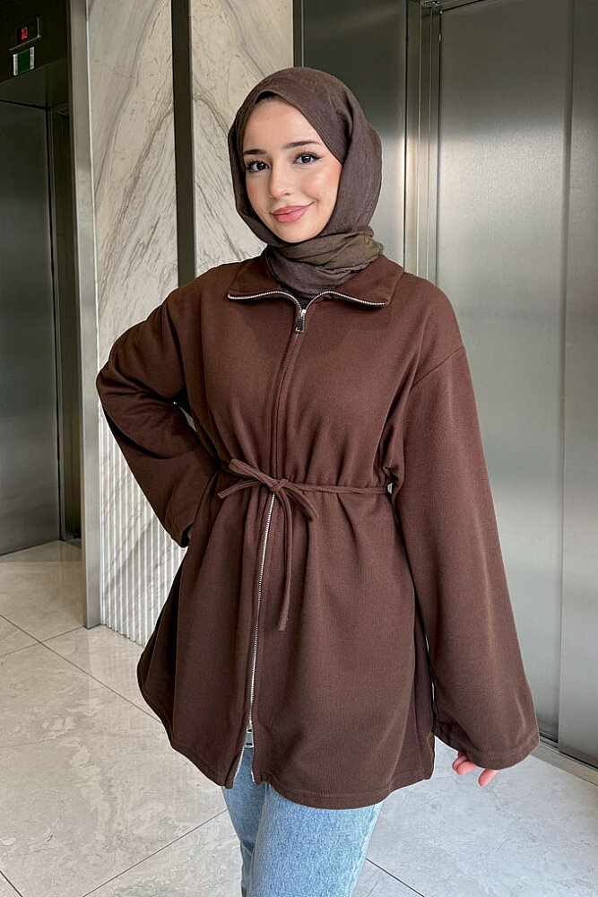 Dora Fermuarlı Sweatshirt - Kahverengi - 7