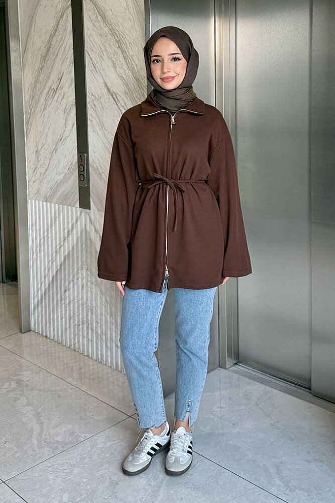 Dora Fermuarlı Sweatshirt - Kahverengi - ENMA (3)