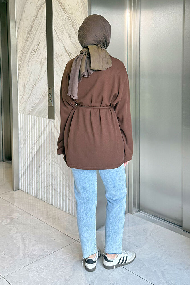 Dora Fermuarlı Sweatshirt - Kahverengi - 8
