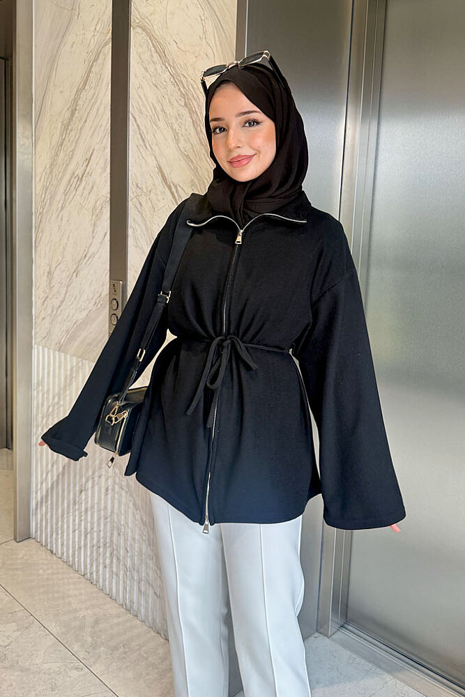 Dora Fermuarlı Sweatshirt - Siyah - 2
