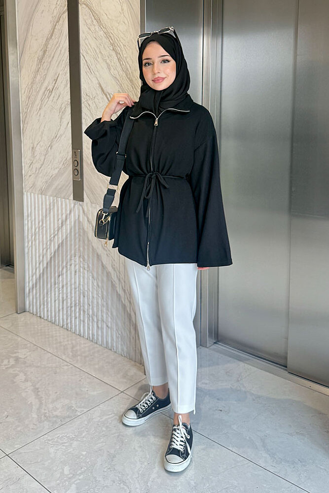 Dora Fermuarlı Sweatshirt - Siyah - 4