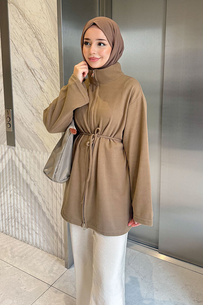Dora Fermuarlı Sweatshirt - Vizon - 2
