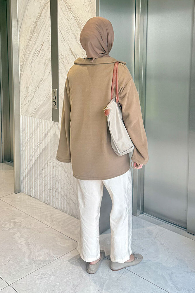 Dora Fermuarlı Sweatshirt - Vizon - 7
