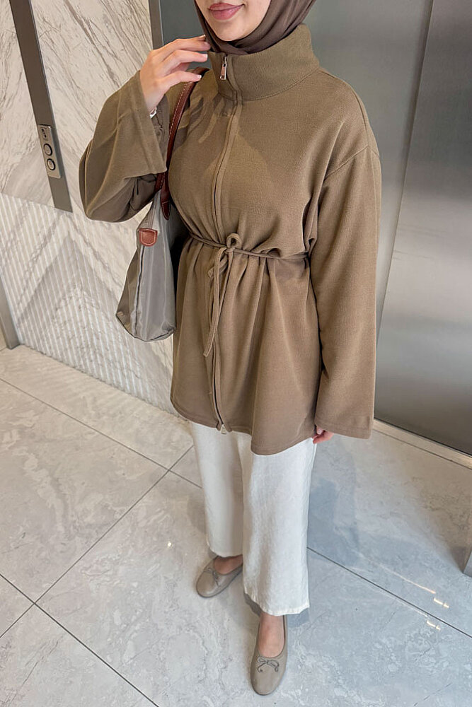Dora Fermuarlı Sweatshirt - Vizon - ENMA (2)