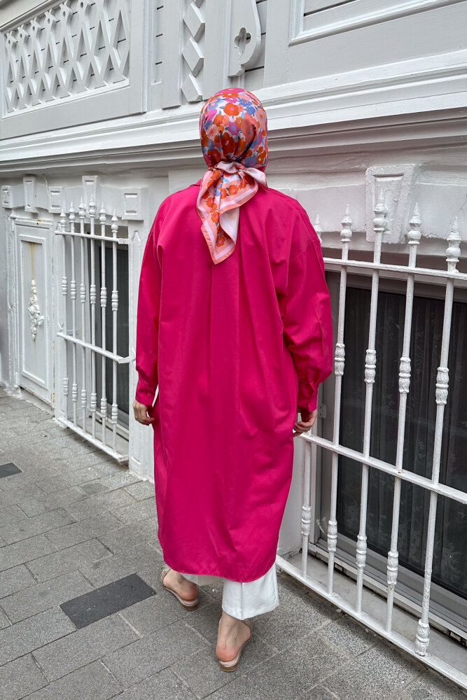 Düşük Kol Uzun Basic Gömlek - Fuşya - 8