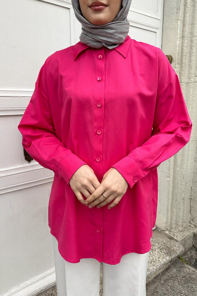 Düz Basic Gömlek - Fuşya - HENZA (3)