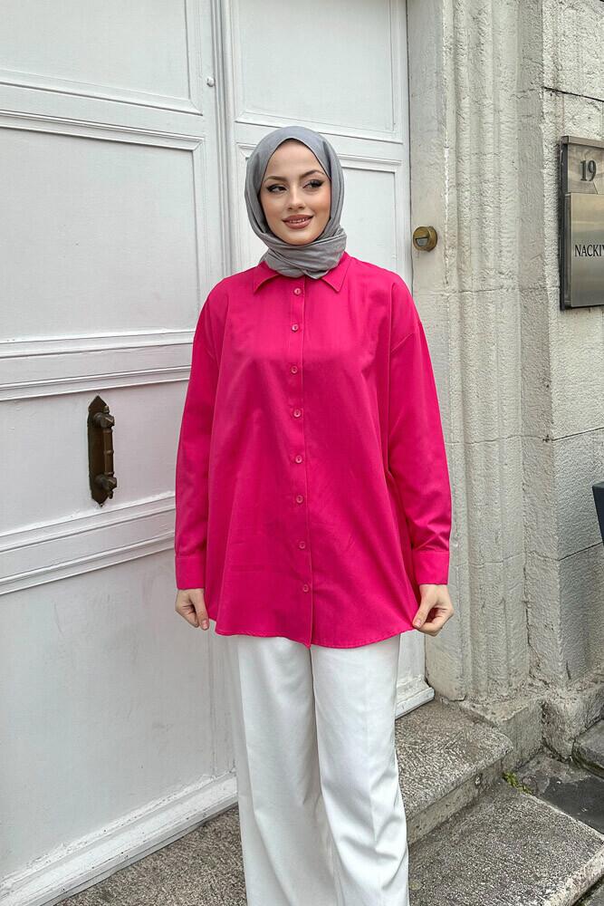 Düz Basic Gömlek - Fuşya - HENZA (2)