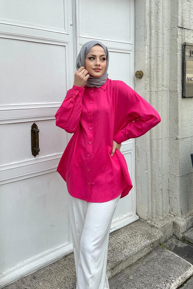 Düz Basic Gömlek - Fuşya - HENZA (1)