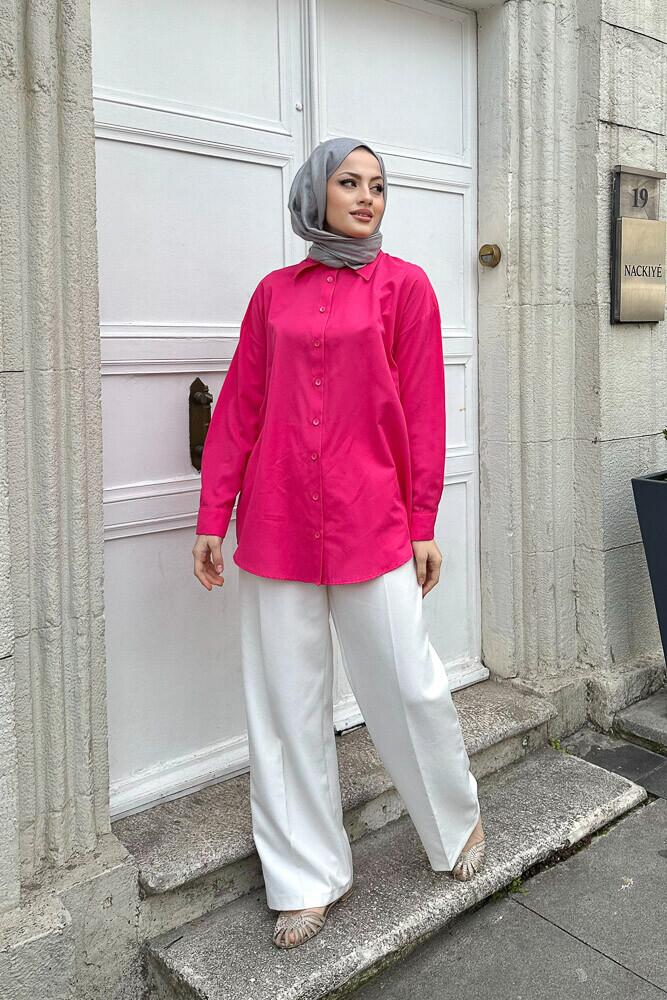 Düz Basic Gömlek - Fuşya - HENZA (5)