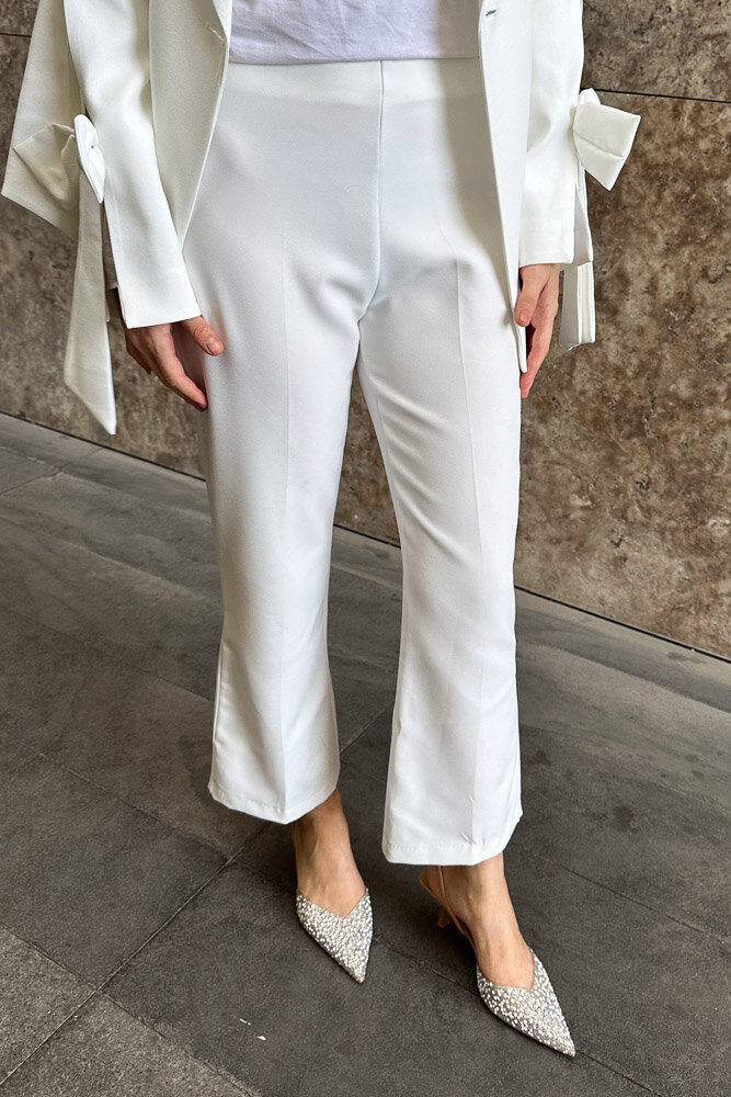 Düz Kesim Kumaş Pantolon - Ekru - HENZA (1)