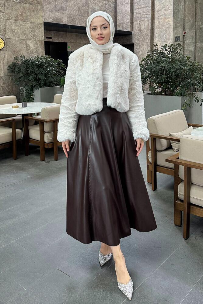 Düz Kısa Kürk Mont - Ekru - HENZA (1)