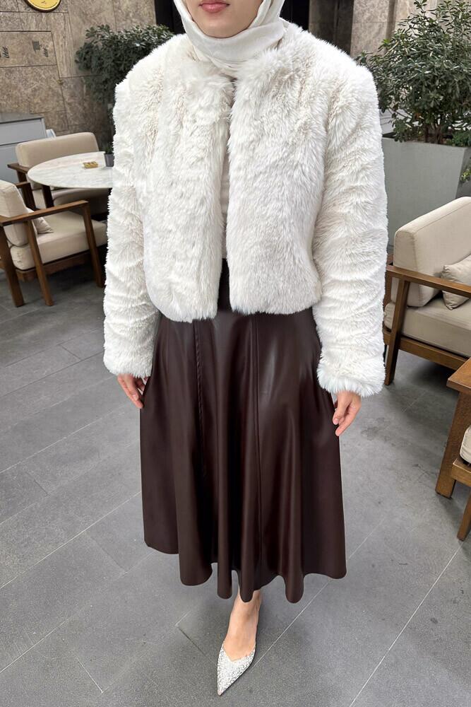 Düz Kısa Kürk Mont - Ekru - HENZA (2)