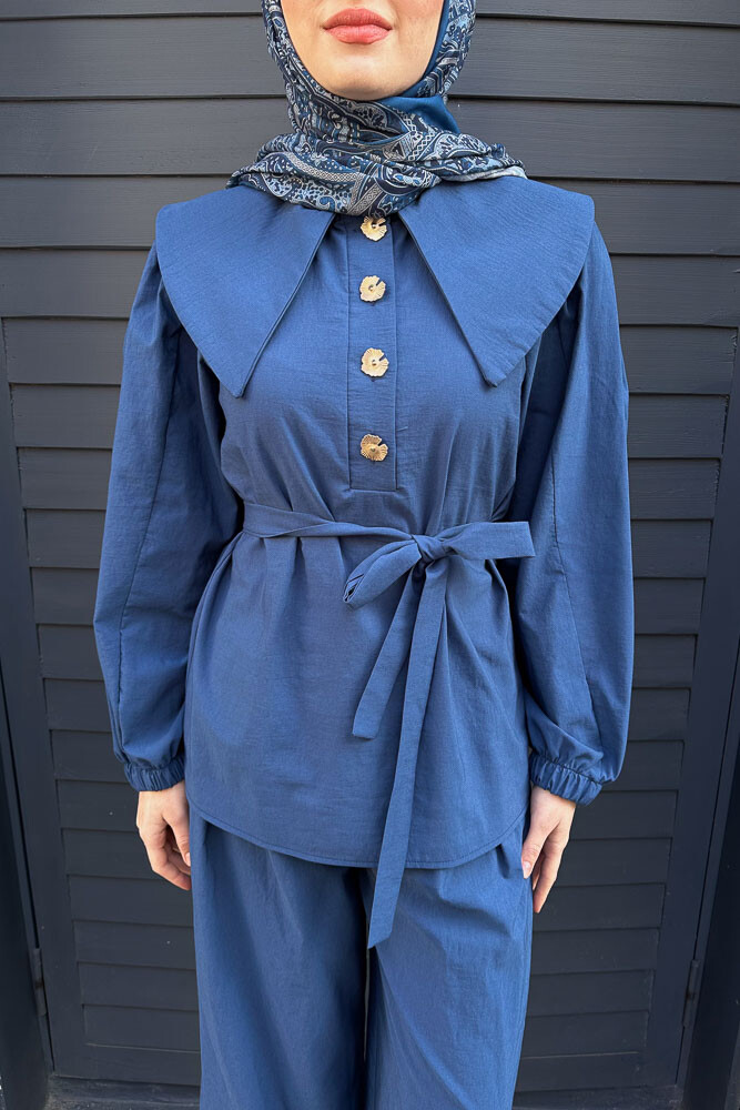 Elana Yaka Detaylı Pantolon Takım - Mavi - LİNE (5)