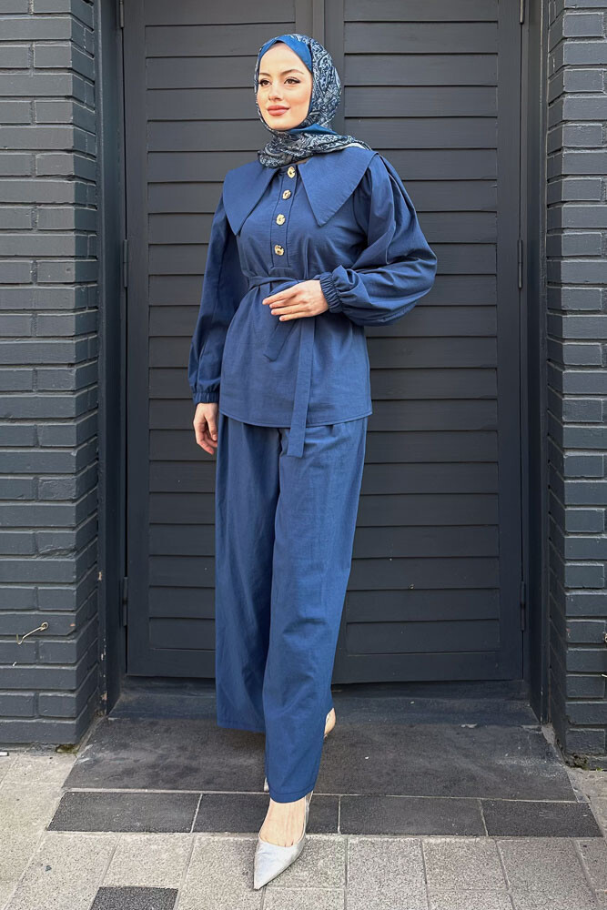 Elana Yaka Detaylı Pantolon Takım - Mavi - LİNE (3)