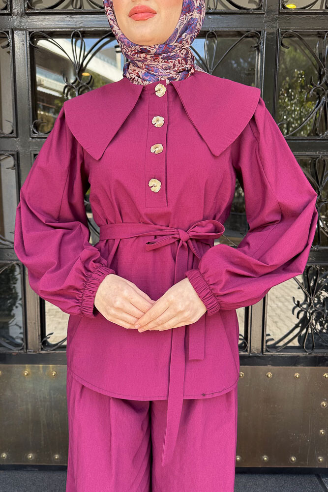 Elana Yaka Detaylı Pantolon Takım - Mürdüm - LİNE (5)