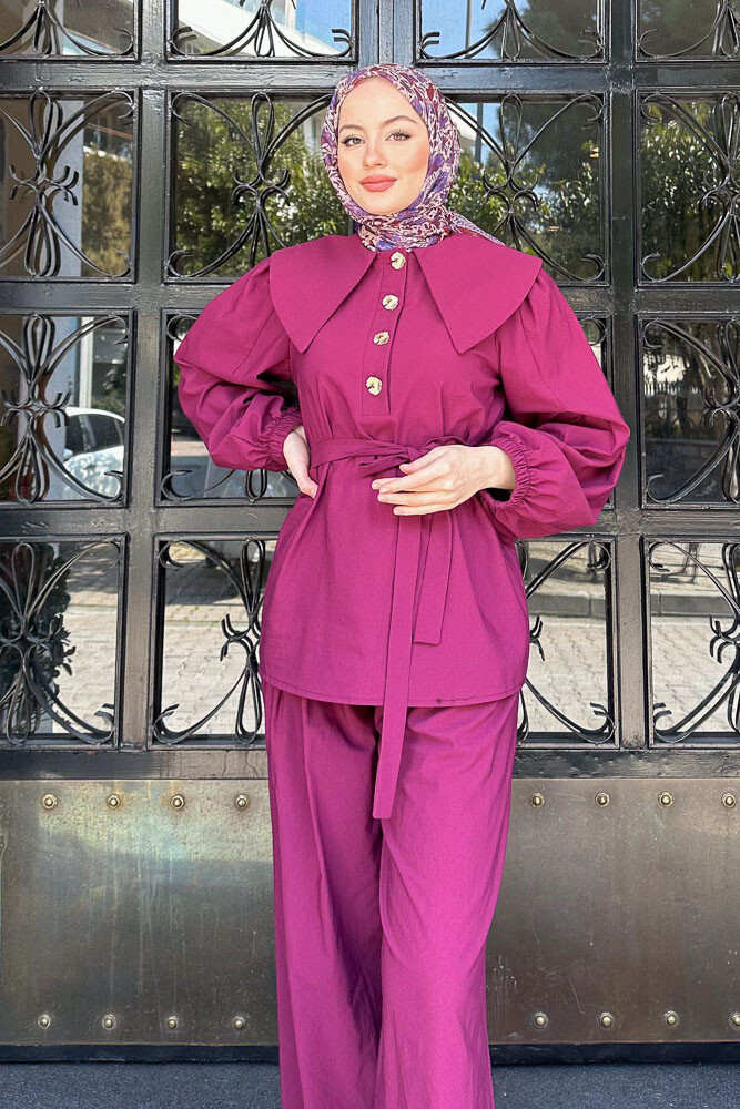 Elana Yaka Detaylı Pantolon Takım - Mürdüm - LİNE (1)