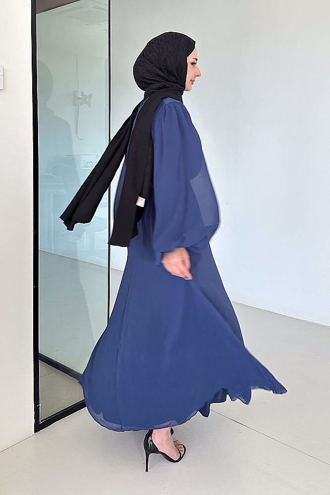Elara Broş Detaylı Kemerli Elbise - Lacivert - 2