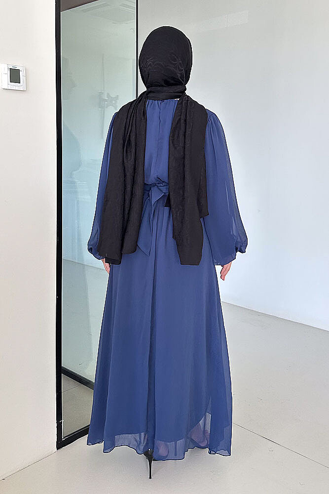 Elara Broş Detaylı Kemerli Elbise - Lacivert - 6