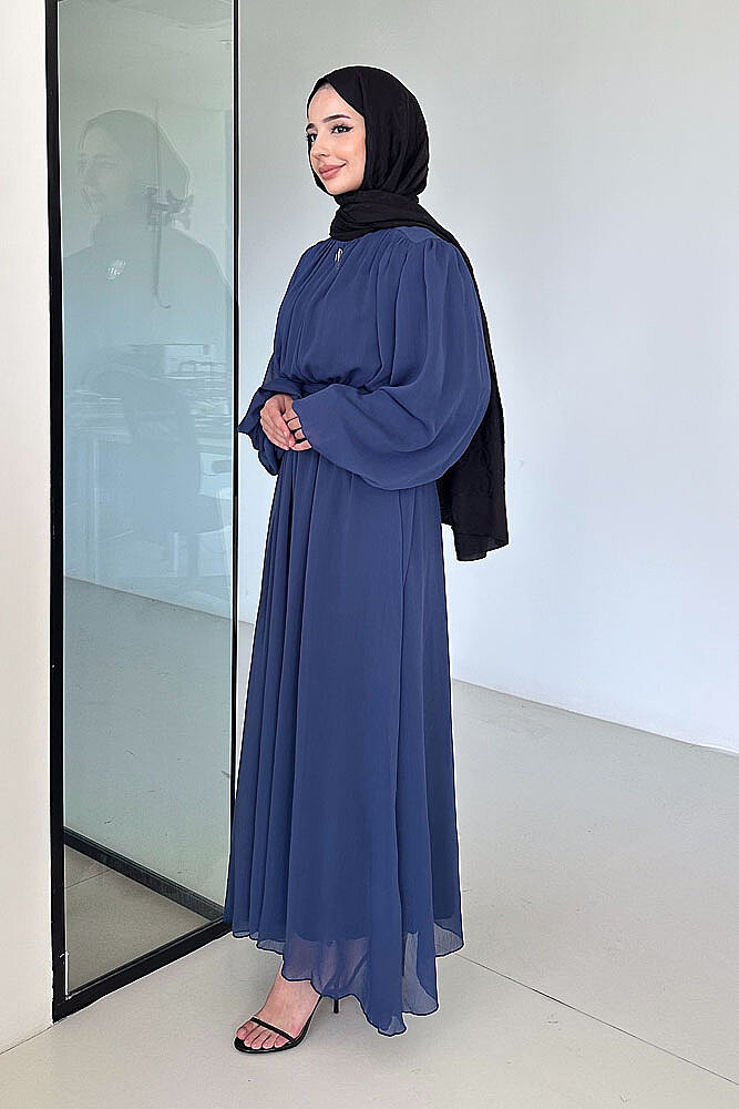 Elara Broş Detaylı Kemerli Elbise - Lacivert - 5