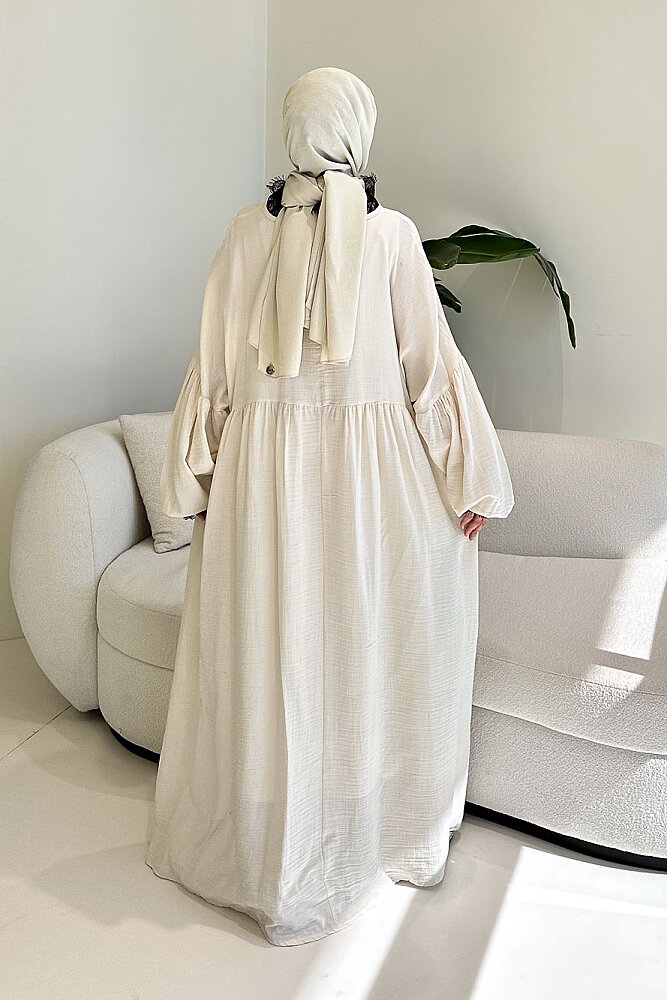 Elaria Dantel Detaylı Müslin Elbise - Bej - ALLMİSS (5)