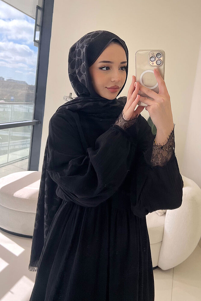 Elaria Dantel Detaylı Müslin Elbise - Siyah - ALLMİSS (3)