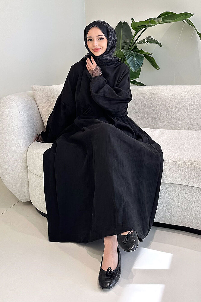 Elaria Dantel Detaylı Müslin Elbise - Siyah - ALLMİSS (4)