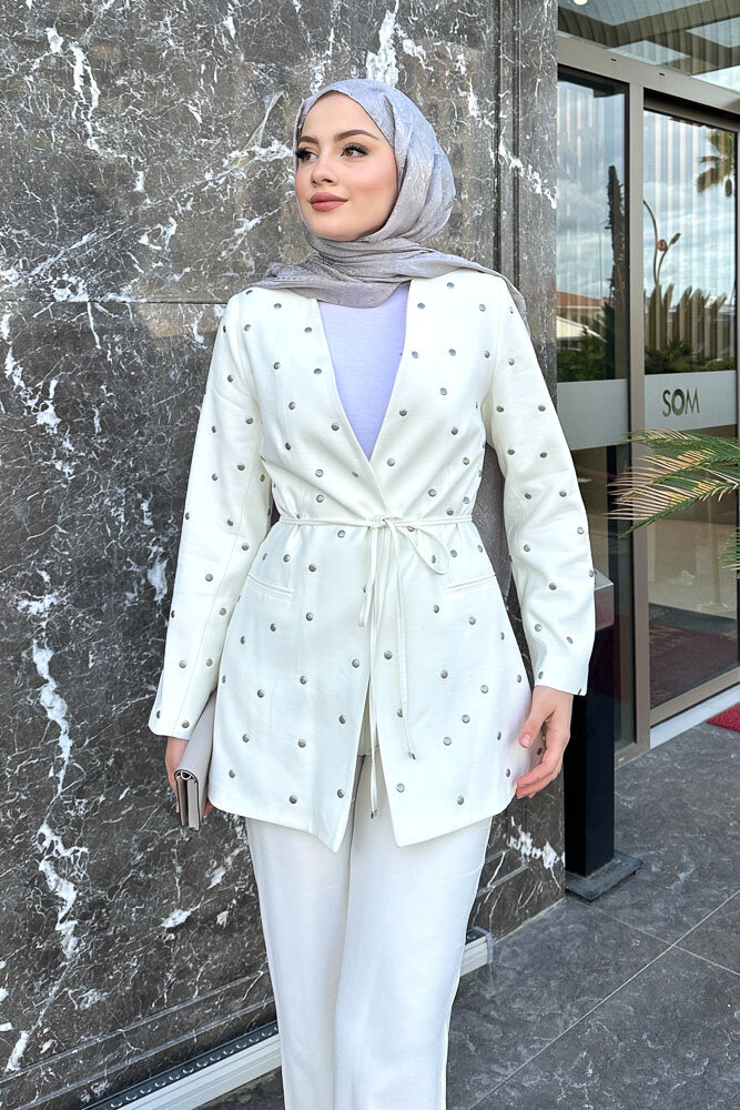 Elda Zımbalı Ceket Takım - Ekru - 2