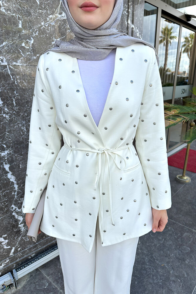 Elda Zımbalı Ceket Takım - Ekru - 3