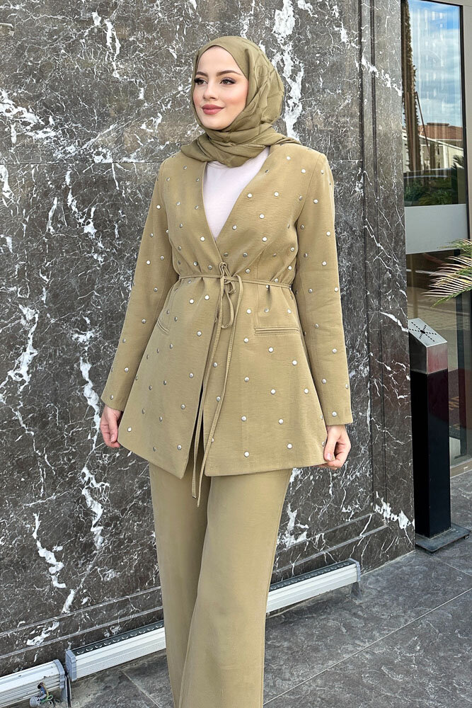 Elda Zımbalı Ceket Takım - Yağ Yeşili - 6