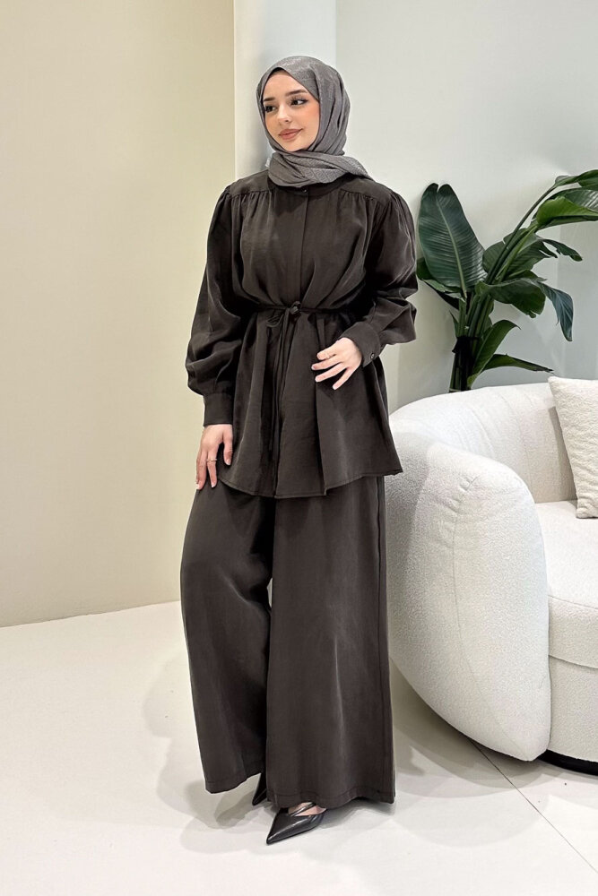 Elettra Pantolon Takım - Kahverengi - 1