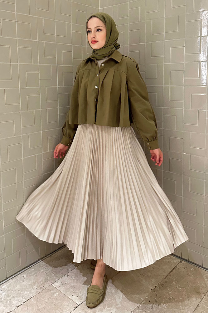 Elisa Piliseli Etek - Bej - HENZA (1)